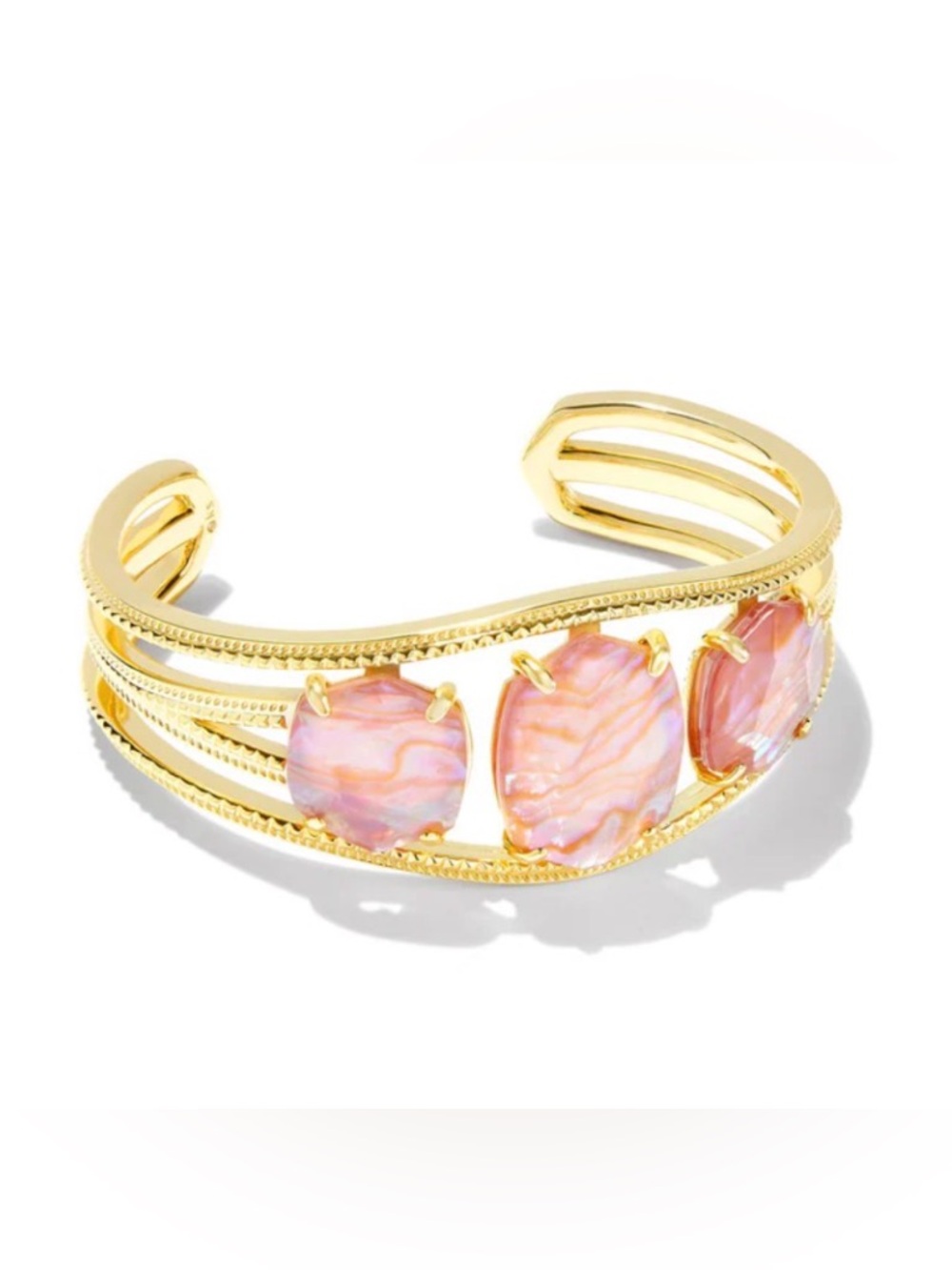 NWT [Kendra Scott] Daphne Statement Gold Cuff Bracelet, Pink Iridescent Abalone - Picture 2 of 12